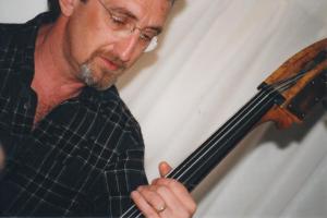 E with his bass jamming at home.