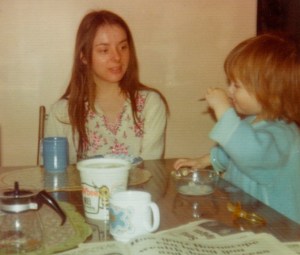 B with my son having a tea party.