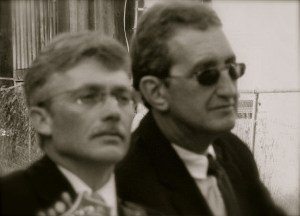 E and his band mate A wait to go on stage.