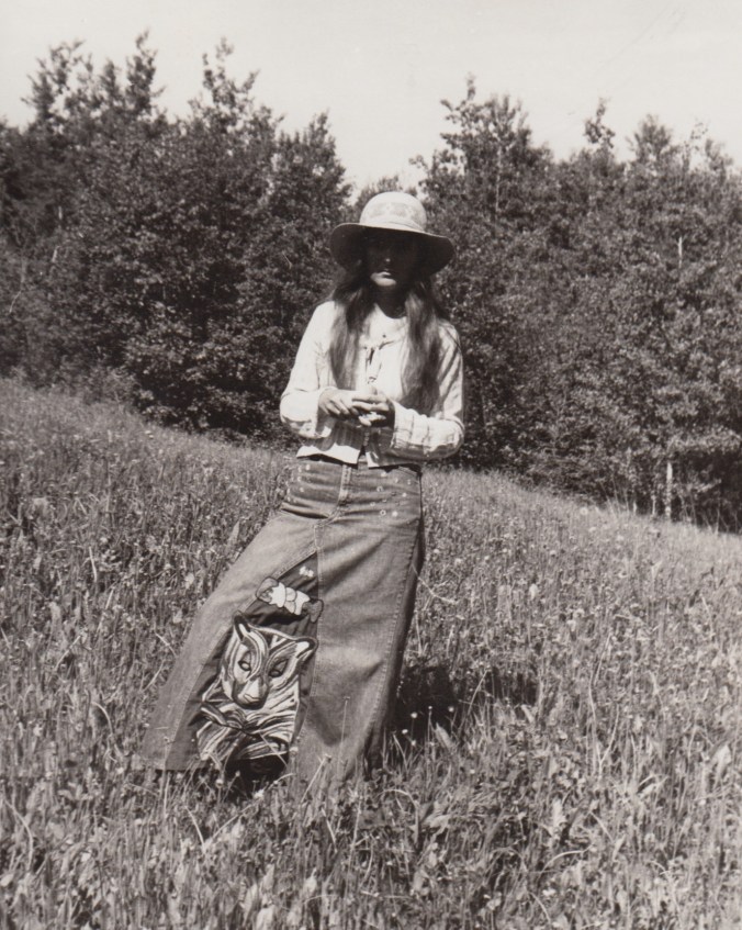 I spent months embroidering the front of this denim skirt. 